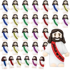 Draupnir 30 Pcs Little Jesus Figures, Jesus Love You Mini Rubber Jesus Figures Bulk 5 Colors Tiny Small Jesus Figures to Hide and Seek Religious Party Favors Sunday School for Easter Egg Stuffers