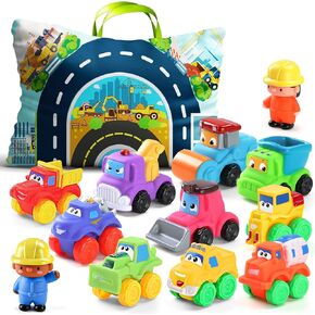 ALASOU 12 PCS Soft Rubber Car Toys for 1 2 Year Old Boy with Playmat/Storage Bag|1 2 Year Old Boy Birthday Gifts for Toddler Toys Age 1-2|Baby Toys 12-18 Months