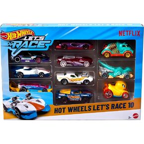 Hot Wheels Toy Cars & Trucks, Let’s Race 10-Pack, Set of 10 1:64 Scale Vehicles from The Animated Netflix Show for Play or Display (Styles May Vary)