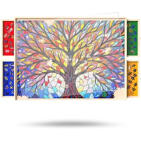Puzzle Board with Drawers and Cover Rotatable 360-Degree Wheels 1000 Pieces Lightweight Portable Wooden Puzzle Table for Adults Kids 30'' x 22''