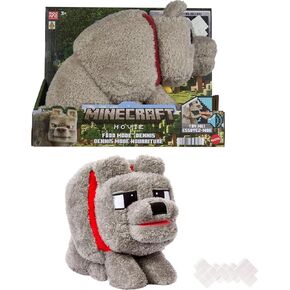 Mattel Minecraft Dennis the Wolf Plush Toy مع حركة التغذية والصوت ، وضع الطعام محشو بالحيوان المستوحى من فيلم Minecraft