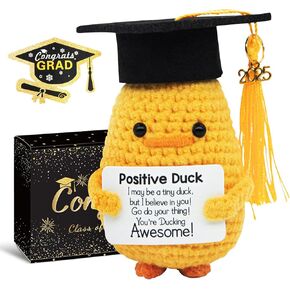 Graduation Gifts Set Class of 2025 - Inspirational Positive Duck with Cap and Greeting Card – Handmade Emotional Support Funny Pickle for Her Girls Him Boys High School College