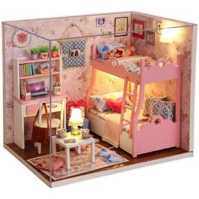 Miniature Dollhouse DIY Kit with Furniture and LED Lights, Handmade Mini Craft Miniature House with Dust Cover, 1:24 Scale DIY Dollhouse with English Instructions for Adults