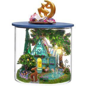 DIY Miniature Dream Bottle Dollhouse Model Kit with Furniture, Wooden DIY Magic Dollhouse Kit with Dust Cover, Tiny Wooden Dollhouse Kit (Abundance Moments)