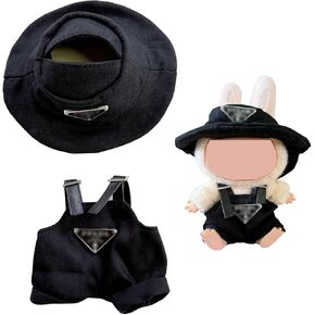17cm Labubu Clothes Set, Hat & Overalls Set for 17cm Labubu Accessories Suit, Cute Clothes for Labubu Dress up Unique Style (Pink)