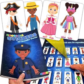 Large & Durable Reusable Sticker Book + 4 Large Dress Up Dolls (2 Boys/2 Girls) – 25 Themes (370 Stickers) Including Princess, Mermaid, Astronaut, Doctor, Firefighter, Unicorn, Policeman and More!