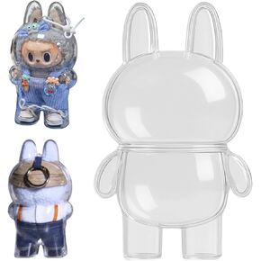 Protective Case for Labubu Sitting Figure-Clear PVC Portable Storage Box with Keychain, Dustproof Scratch-Resistant Collector Display Compatible with Sitting Series (Figure Not Included)
