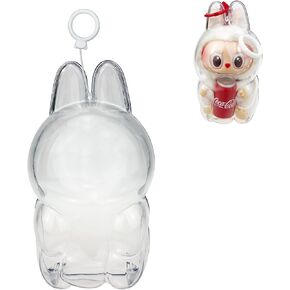 Protective Case for LABUBU Sitting COLA, Clear Acrylic Case Display Box Hard Shell Cover Accessories with Silicone Strap for The Monsters COLA Series Happy Factor - Cola Sit