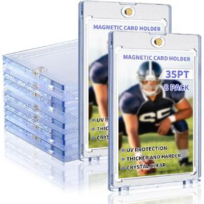 Magnetic Card Holders for Trading Cards, 8 Pack 35pt Sports Card Holder, UV Protection Plastic Hard Card Protector Clear Card Slabs for Collectible Baseball Cards, Game Cards