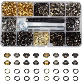 120 Sets - Brass Grommet Eyelets 10mm 3/8" Inside Diameter 800# with Setting Tool for Canvas Curtain Leather DIY Projects (3/8", Mixed)