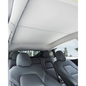 Tesla Model y Sunshade Roof ، Precision Fit - No Lungging | درع الحرارة السقف ، حماية الأشعة فوق البنفسجية للتثبيت الداخلي ، مقطع آمن ، تخزين سهل للطي ، متوافق مع 2021-2024 Tesla Model Y