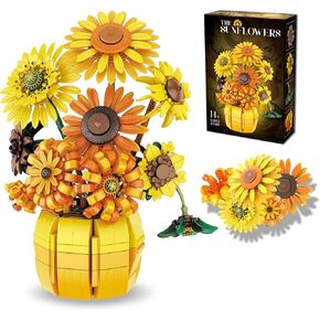 Sunflower Building Set with Vase, Van Gogh-Inspired Botanical Flower Collection for Adults & Teens, Flower Garden Building Toys for Women & Girls, Home Decor, Valentine's Day Gifts