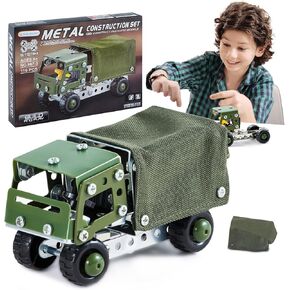 Military Truck STEM Building Toy Set for Boys Age 8-12 - Metal Army Toys Model Car Kits - Engineering Projects for Kids 6-10 - Vehicles