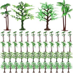 Janinka 48 Pcs Mini Toy Jungle Trees Plastic Model Coconut Trees Figurines with Base Cake Decoration Rainforest Diorama Supplies Scenery Architecture for Craft, Building, Scenery Landscape, 4 Styles