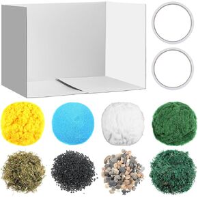 chunful 11 ​​pcs مصغرة لوازم Rainforest diorama ، 8 أكياس إجمالي 330 جم من المشهد الأساسي للمواد طقم ، رمال زخرفية ، عشب ، أشرطة مزدوجة على الوجهين و 1 ديوراما من الورق المقوى لمشروع ديوراما DIY