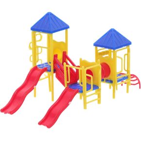 طراز Totority Mini Playground Model للأطفال ، ديكور طاولة رمل مصغرة DIY ، منطقة لعب من البلاستيك في الهواء الطلق مع شريحة ، ألوان متنوعة ، 3.34 × 1.96x1.96 بوصة
