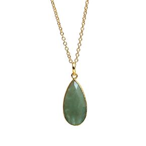 GEMPERES Rose Quartz Long Pear Bezel Necklede Gemstone Gemlace مع سلسلة مطلية بالذهبية مقاس 18 كيلو بونتش-قلادة أنيقة للدموع للنساء (روز كوارتز)