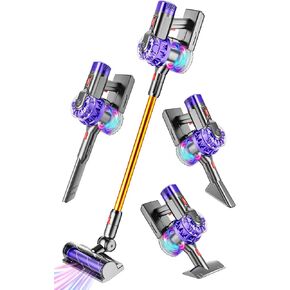 4-in-1 Kids Vacuum That Really Works, Toddler Pretend Play Cleaning Toy Set with Real Suction, Toys Working Cleaner Birthday Idea for 3 4 5 6 7+ Year Girl Boy (Purple/Yellow)