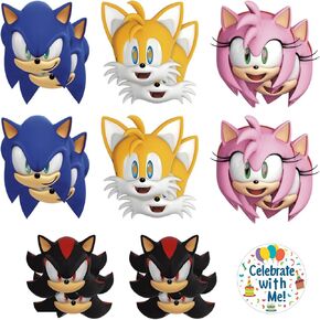 Unique Sonic the Hedgehog Party Masks 16 Assorted Paper Masks with Celebrate With Me Sticker | Sonic Birthday Party Supplies for Kids