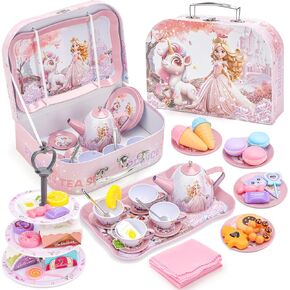 Deao 46 PCS Kids Tea Party Party for Little Girls ، وقت الشاي مع الحلويات ، إبريق الشاي ومسك الشاي وحمل الأطفال.