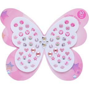 30 Pairs Butterfly Stick On Earrings - Kids Unicorn Rainbow Stick On Earrings for Little Girls 4-6 Sticker Earrings Self-Adhesive Gem Press on Stick on Earrings