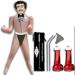 Merrimix - Fernando Male Doanatable Blow Up Doll مع زي Chippendale واثنين من نظارات النبيذ الجدة ، هدايا هفوة ، تفضل بحفلات البكالوريوس وإكسسوارات الزخارف ، مضحكة