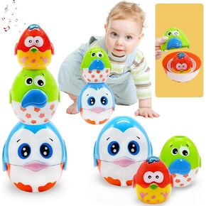 BOLZRA Musical Chicken Egg Toys, Nesting Dolls & Stacking Toys for Toddlers 1-3, Sensory Learning Toy for Kids, Fun Educational Easter Birthday Gift for Boys and Girls 12-18 Months