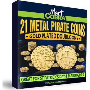 Pirate Coins Metal Gold Coins for Kids - 21 Pieces - St Patrick St Patty Day Leprechaun Fantasy Board Game Toy Doubloons Loot Tokens Monedas De Oro Pirate Props Chest Poker Set Bulk Money Medallion