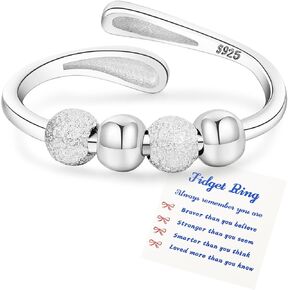 Senteria Anxiety Rings for Women Sterling Silver Rings Adjustable Stress Spinner Rings with Beads Fidget Rings for Anxiety Women in Kuwait