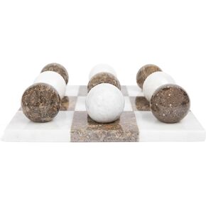 Marble Tic Tac Toe Set | Decorative Round Tic Tac Toe Game Set | Coffee Table Decor - Coffee Table Game - Tabletop Game - Room Decor - Modern Home Decor - Bookshelf Decor (Brown and White Marble)
