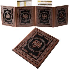 DM Screen for DND with 4 Wider Panels - Crystal Clear GM Pockets - Embossed Faux Leather Dungeon Master Screen with Celtic Knot & Dragon Design for D&D 5e & More