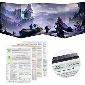 DND DM Screen, Dungeons and Dragons Master Screen Leather,4 Wet-Erase Function Pockets,DND Game Accessories for TRPG,with 4 Panels Master Screen Inserts (Screen A)