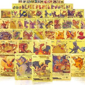 55 PCS Gold Cards Packs Vmax V EX GX Rare Golden Cards TCG Deck Box Gold Foil Card for Fans/Kids/Collectors Gifts (No Duplicates)