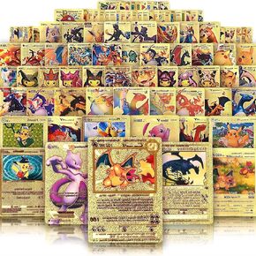 55 PCS Gold Cards Packs Vmax v ex GX Groar Golden Cards TCG Deck Box بطاقة Gold Foil للمعجبين/الأطفال/هو هدايا (بدون تكرارات)