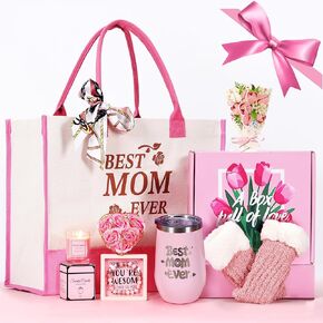 مجموعة هدايا يوم Mabel Swgglo Mothers For Mom ، أفضل مع مربع متميز ، حقيبة حمل ، عبور معزول ، شمعة معطرة ، وردة صابون مزخرفة ، جوارب غامضة ، سوار حجري ، بطاقة تحية