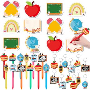 36 Pieces Teacher Gifts Bulk 12 Appreciation Pens 12 Cute Keychains 12 Sticky Notes Notepad for Teacher's Day Appreciation Staff Thank You Gift School Supplies Party Favors Bag Fillers