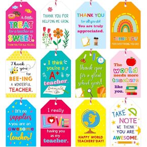 Thank You Teachers Tags with String Gifts Hanging Tag Labels for Teachers Appreciation Week Wrapping Boxes Bags