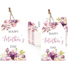 Jijacraft Mothers Day Gifts ، 50pcs علامات عيد الأم السعيدة مع سلسلة ، ورقية بيضاء ، وملصقات عيد الأم الأرجواني الأرجواني لالتفاف الهدايا ، ومفضلات الحفلات ، وأكياس الحلوى