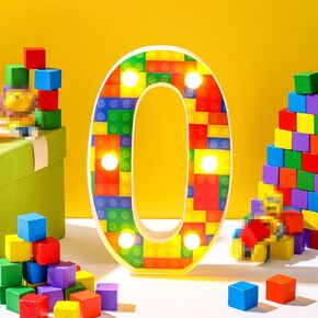 Building Block Light up Number Birthday Decoration Sign Marquee LED Numbers for Party Lighted Building Block Theme Birthday Party Supplies 8.58''(Number 5)