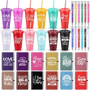 36 Pcs Nurse Week Gifts Set Nurse Appreciation Coffee Cups Tumbler Thank You Notebooks and Pen, Gift for Nursing Day Graduation(Colorful)