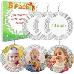 Remiawy Sublimation Wind Spinner Blanks, 6 Pack 10 Inch 3D Aluminum Metal Hanging Wind Spinners Sublimation Blanks Kinetic Sculpture DIY Crafts for Yard Garden Indoor Outdoor Porch Decoration Round