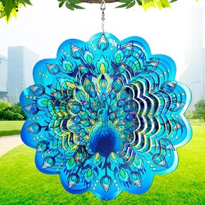 3D Stainless Steel Wind Spinner, 12Inch Multi Color Hanging Wind Spinner 12Inch Multi Color Gifts Indoor Outdoor Garden Décor,Kinetic Yard Art Decorations Crafts Ornaments (E1-Rooster)