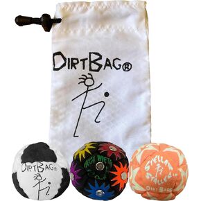 Dirtbag All Starbag Footbag Hacky 3 Pack مع الحقيبة ، 100 ٪ مصنوعة يدويًا ، جودة متميزة ، ألوان زاهية مشرقة ، حقيبة حمل توقيع