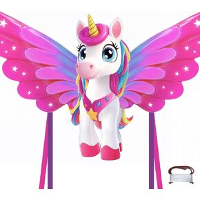 Toy Life Giant 48.4 '' Unicorn Kites من السهل الطيران للأطفال البالغين بسلسلة 328.1 قدمًا ، لعبة Beach Kite Outdoor Activity ، ألعاب يونيكورن للبنات ، هدية للفتيات الذين تتراوح أعمارهم بين 4-8