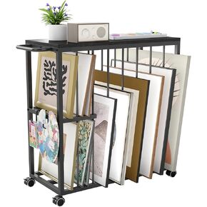 Art Storage Rack, Art Canvas Storage Rack with Wheels, Rolling Art Print Display Rack with Handle, Art Storage Display Stands for Canvas Boards, Panel, Frame, Drawing Board (White)