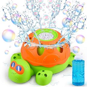 2 in 1 Sprinkler for Kids Summer Toys, Spinning Turtle & Bubble Machine Water Toys Toddler Outdoor Toys Backyard Games Splashing Fun Outside Toys Kids Sprinkler Gifts for Boys Girls