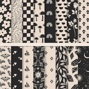 Boho Ivory Pattern Paper Black Beige Scrapbook Specialty Paper Vintage Double Sided Craft For DIY Card Making Photo Album Journal Decor, 6 x 6 Inch