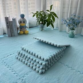 Interlocking Carpet Shaggy Soft EVA Foam Mats Fluffy Square Thickened Plush Tiles Protective Floor Tiles Exercise Play Mat for Children Kids Room Home Parlor Bedroom (Grey, 12 Pcs)