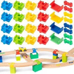 Wooden Train Track Accessories 28 pcs Wooden Track Connector Compatible with All Leading Brands Birthday Gift for Boys Girls,Dog Bone Adapter Train Track Pieces Expansion Pack for Toddlers Ages 3+