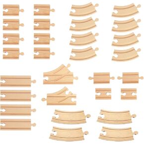 Wooden Train Track 30 Piece Set, Train Track Expansion Compatible with All Major Railroad Brands Including Thomas Wooden Train, Brio, Thomas The Tank Engine